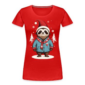 Paresseux de Noël avec chapeau et écharpe - T-shirt bio Premium Femme - bleu marine - Devant - Mia (176cm)