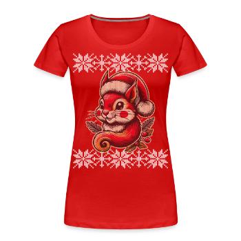 Christmas Squirrel Motif Knitted Look - Women's Premium Organic T-Shirt - navy - Front - Mia (176cm)