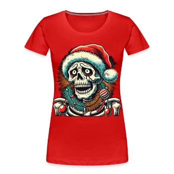 Halloween Skelett Mit Weihnachtsmütze - Frauen Premium Bio T-Shirt -  - Vorne - Mia (176cm)