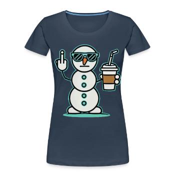 Cool snowman with sunglasses and drink - Women's Premium Organic T-Shirt - navy - Front - Mia (176cm)