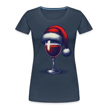 Verre à vin de Noël festif avec chapeau de Père Noël - T-shirt bio Premium Femme - bleu marine - Devant - Mia (176cm)