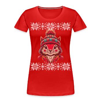 Winter knit look squirrel with hat - Women's Premium Organic T-Shirt - navy - Front - Mia (176cm)