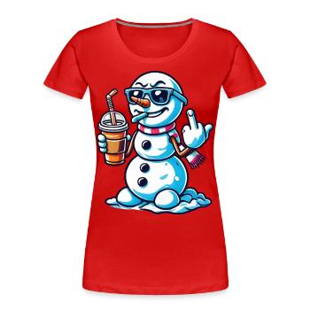 Bonhomme de neige cool avec doigt d’honneur - T-shirt bio Premium Femme - bleu marine - Devant - Mia (176cm)