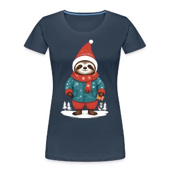Gemütlicher Weihnachtsfaultier Winter Design - Frauen Premium Bio T-Shirt - Navy - Vorne - Mia (176cm)