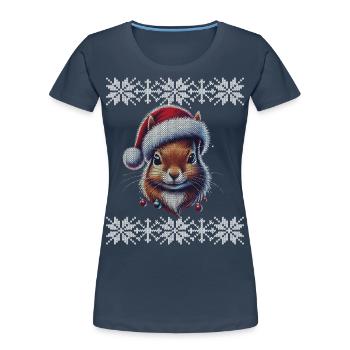 Weihnachtliches Eichhörnchen Mit Weihnachtsmütze - Frauen Premium Bio T-Shirt - Navy - Vorne - Mia (176cm)