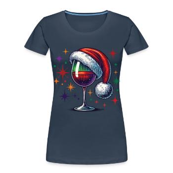 Verre à vin de Noël avec chapeau de Père Noël - T-shirt bio Premium Femme - bleu marine - Devant - Mia (176cm)