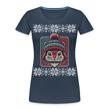 Winter squirrel with hat and pattern - Women's Premium Organic T-Shirt - navy - Front - Mia (176cm)