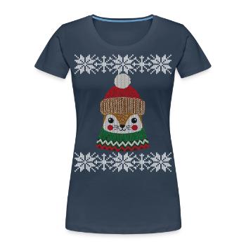 Cute Winter Squirrel with Hat Knitted Look - Women's Premium Organic T-Shirt - navy - Front - Mia (176cm)