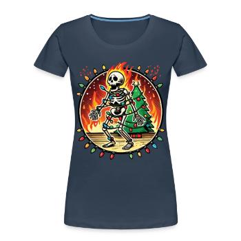 Flaming Christmas Skeleton Holiday Accident - Women's Premium Organic T-Shirt - navy - Front - Mia (176cm)