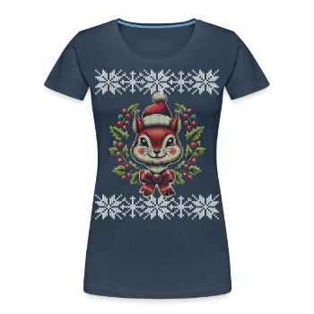 Christmas squirrel with hat and wreath - Women's Premium Organic T-Shirt - navy - Front - Mia (176cm)