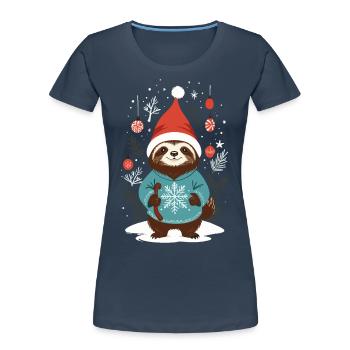 Cozy Christmas Sloth Style - Women's Premium Organic T-Shirt - navy - Front - Mia (176cm)