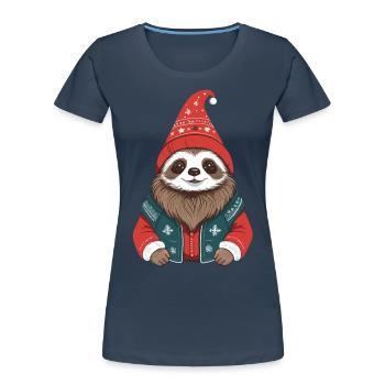 Mignon douillet paresseux de Noël - T-shirt bio Premium Femme - bleu marine - Devant - Mia (176cm)