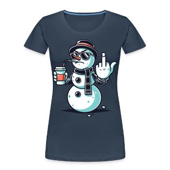 Cooler Schneemann Mit Kaffee Und Attitüde - Frauen Premium Bio T-Shirt - Navy - Vorne - Mia (176cm)