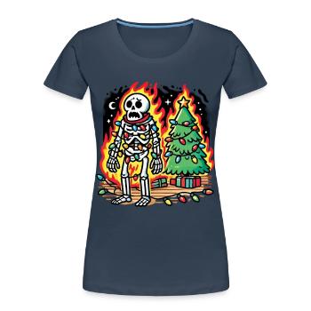 Christmas skeleton with fairy lights - Women's Premium Organic T-Shirt - navy - Front - Mia (176cm)