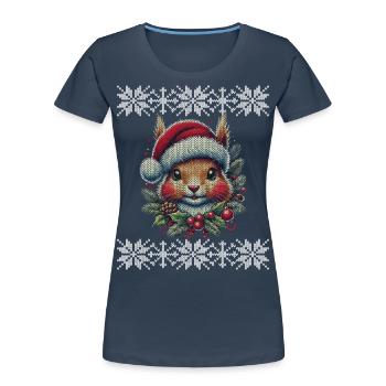 Weihnachtliches Eichhörnchen Mit Mütze - Frauen Premium Bio T-Shirt - Navy - Vorne - Mia (176cm)