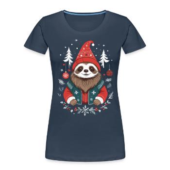 Weihnachtliches Faultier Im Winterwald - Frauen Premium Bio T-Shirt - Navy - Vorne - Mia (176cm)