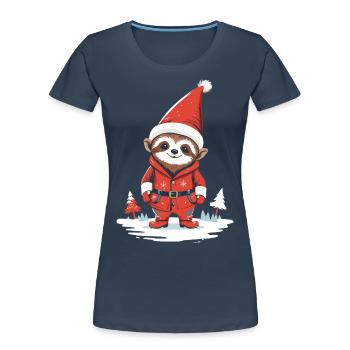 Lazy Santa Claus Sloth Illustration - Women's Premium Organic T-Shirt - navy - Front - Mia (176cm)