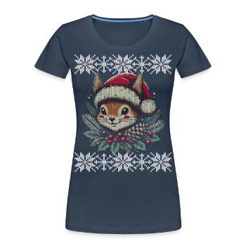 Christmas Squirrel Knitting Pattern - Women's Premium Organic T-Shirt - navy - Front - Mia (176cm)