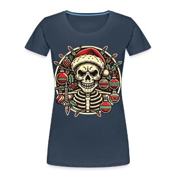 Weihnachtlicher Totenkopf Mit Festlichen Lichtern - Frauen Premium Bio T-Shirt - Navy - Vorne - Mia (176cm)