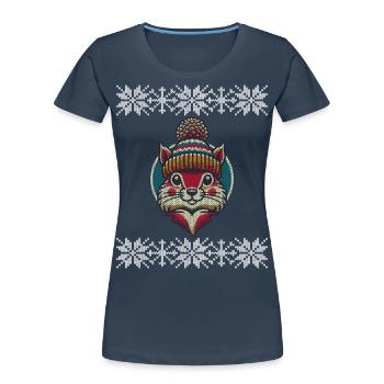 Winter knitting style squirrel with hat - Women's Premium Organic T-Shirt - navy - Front - Mia (176cm)