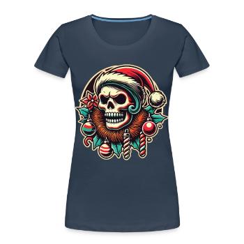 Weihnachtlicher Totenkopf Mit Santa Hut - Frauen Premium Bio T-Shirt - Navy - Vorne - Mia (176cm)