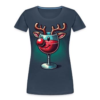 Verre à vin de renne avec touche de Noël - T-shirt bio Premium Femme - bleu marine - Devant - Mia (176cm)