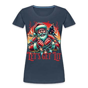 Plaisir de Noël avec le motif Let’s Get Lit - T-shirt bio Premium Femme - bleu marine - Devant - Mia (176cm)