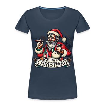 Joyeux Noël Père Noël Cigares - T-shirt bio Premium Femme - bleu marine - Devant - Mia (176cm)