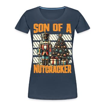 Fils d’un Casse-Noisette Humour de Noël - T-shirt bio Premium Femme - bleu marine - Devant - Mia (176cm)