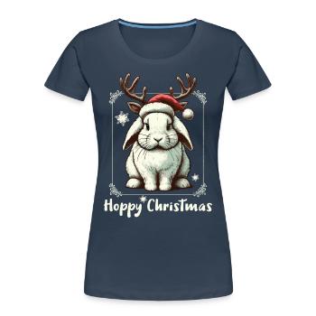 Hoppy Christmas Lustiges Rentier Kaninchen - Frauen Premium Bio T-Shirt - Navy - Vorne - Mia (176cm)