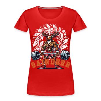 Muscle Reindeer Christmas Fitness Fun Fun - Women's Premium Organic T-Shirt - navy - Front - Mia (176cm)