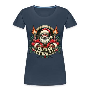 Tatouage Style Noël Streetwear Esthétique - T-shirt bio Premium Femme - bleu marine - Devant - Mia (176cm)