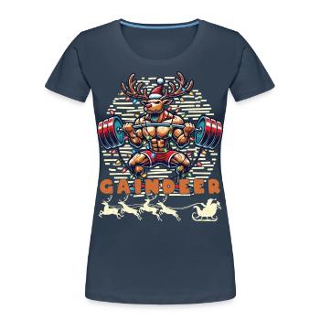 Gaindeer Funny Christmas Fitness Reindeer - Women's Premium Organic T-Shirt - navy - Front - Mia (176cm)