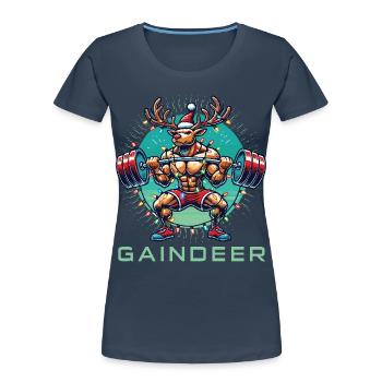 Strong Gaindeer Fitness Reindeer Gym Humor - Women's Premium Organic T-Shirt - navy - Front - Mia (176cm)
