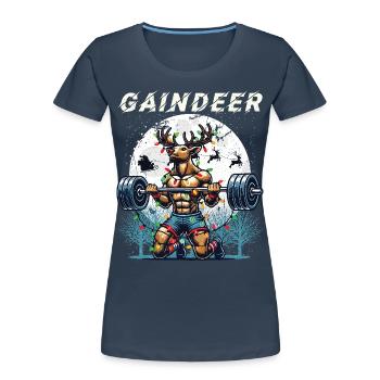 Gaindeer Funny Fitness Christmas Design - Women's Premium Organic T-Shirt - navy - Front - Mia (176cm)