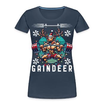 Muskel-Rentier Weihnachten Fitness - Frauen Premium Bio T-Shirt - Navy - Vorne - Mia (176cm)
