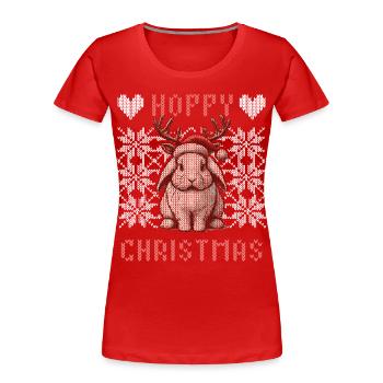 Merry Christmas Bunny Reindeer Knit Look - Women's Premium Organic T-Shirt - navy - Front - Mia (176cm)