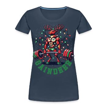 Haltérophile de Noël Renne Gaindeer - T-shirt bio Premium Femme - bleu marine - Devant - Mia (176cm)