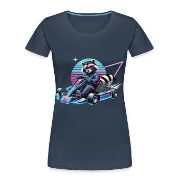 Raccoon Go-Kart Adventure in Vaporwave Style - Women's Premium Organic T-Shirt - navy - Front - Mia (176cm)