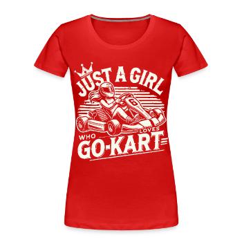 Une fille qui aime l’aventure en karting - T-shirt bio Premium Femme - bleu marine - Devant - Mia (176cm)