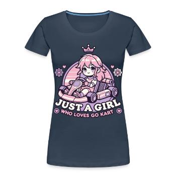 Juste une fille qui aime le karting - T-shirt bio Premium Femme - bleu marine - Devant - Mia (176cm)