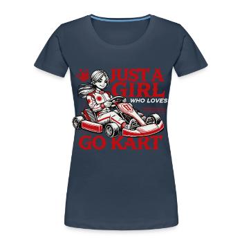 Une fille qui aime les courses de karting - T-shirt bio Premium Femme - bleu marine - Devant - Mia (176cm)
