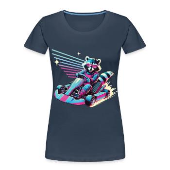 Raton laveur dans le style rétro du karting - T-shirt bio Premium Femme - bleu marine - Devant - Mia (176cm)