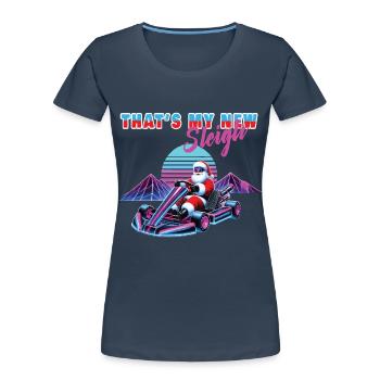 Père Noël Go-Kart Retro Vaporwave Style - T-shirt bio Premium Femme - bleu marine - Devant - Mia (176cm)