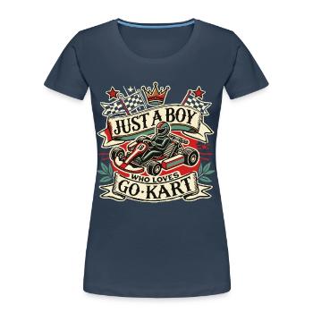 Garçon aimant les courses de karting - T-shirt bio Premium Femme - bleu marine - Devant - Mia (176cm)