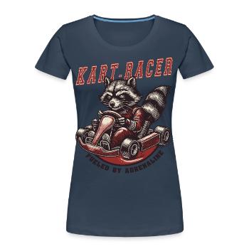 Pilote de kart raton laveur dans l’aventure du kart - T-shirt bio Premium Femme - bleu marine - Devant - Mia (176cm)