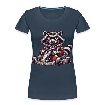 Raccoon Go-Kart Adventure Style rétro - T-shirt bio Premium Femme - bleu marine - Devant - Mia (176cm)