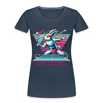 Lapin de tennis de table Vaporwave dans le style Sinthwave - T-shirt bio Premium Femme - bleu marine - Devant - Mia (176cm)