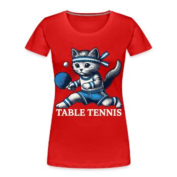 Cute Cat Playing Table Tennis Vintage Style - Women's Premium Organic T-Shirt - navy - Front - Mia (176cm)