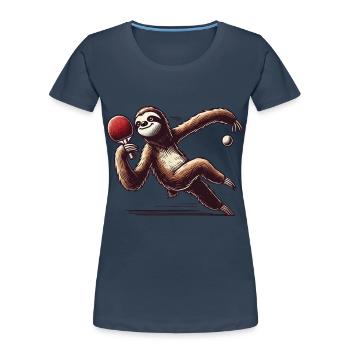 paresseux dessin animé drôle jeu de tennis de table - T-shirt bio Premium Femme - bleu marine - Devant - Mia (176cm)
